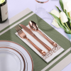 Focusline [175pack] Disposable Dinnerware Set 25 Guest-50 Rose Gold Rim Plastic Plates-25 Rose Gold Plastic Silverware-25 Rose Gold Plastic Cups-25 Li