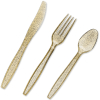 96 Pack Gold Glitter Plastic Silverware for Wedding Party Supplies, Cutlery Includes Forks, Spoons, and Knives (Serves 32)