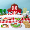 144-Piece Barnyard Birthday Party Supplies Set, Farm Animal Party Decorations With Paper Plates, Dinner Napkins, 9 oz Cups, and Plastic Cutlery (Serve